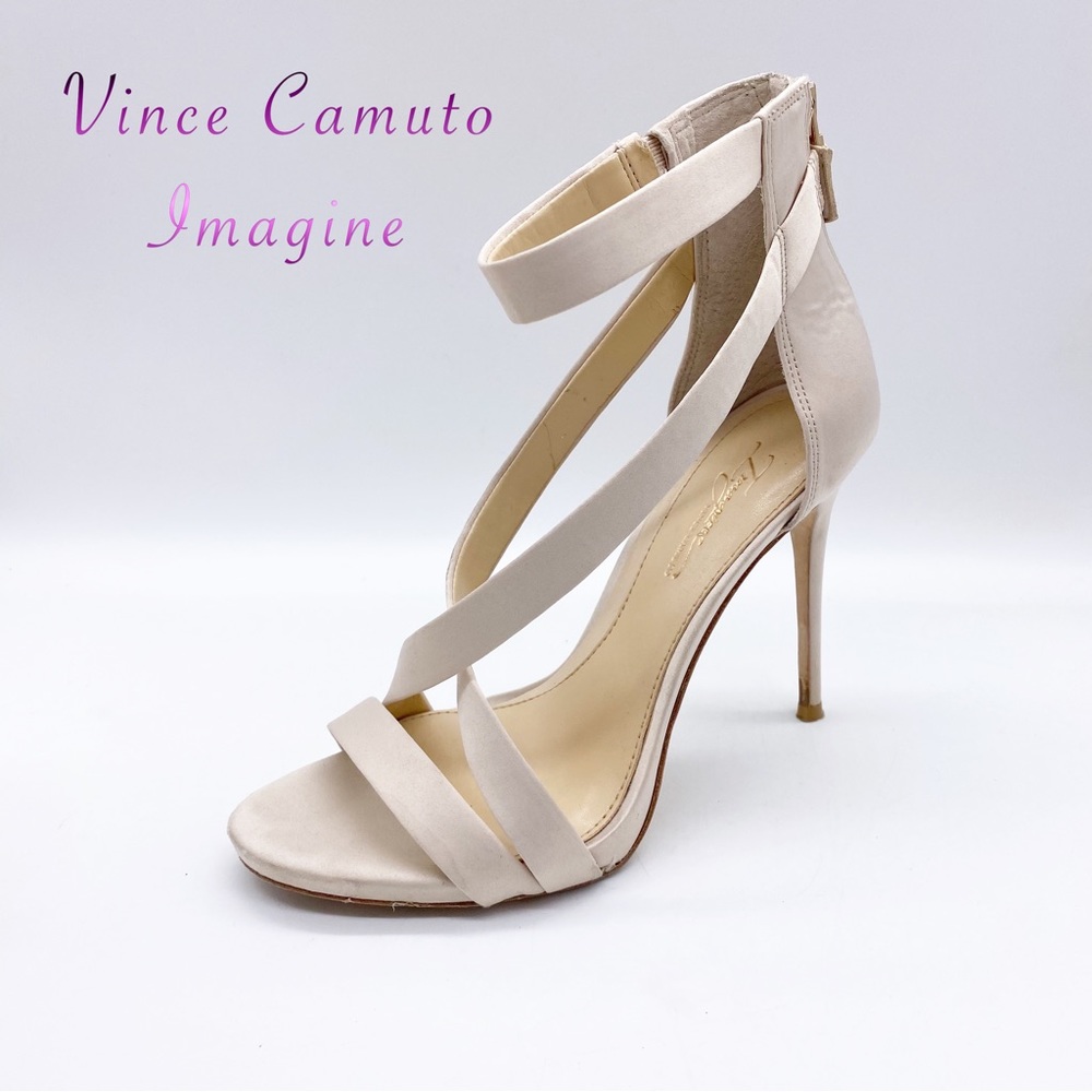Vince Camuto Imagine Ivory Satin Cross Cross Strappy Heel 6